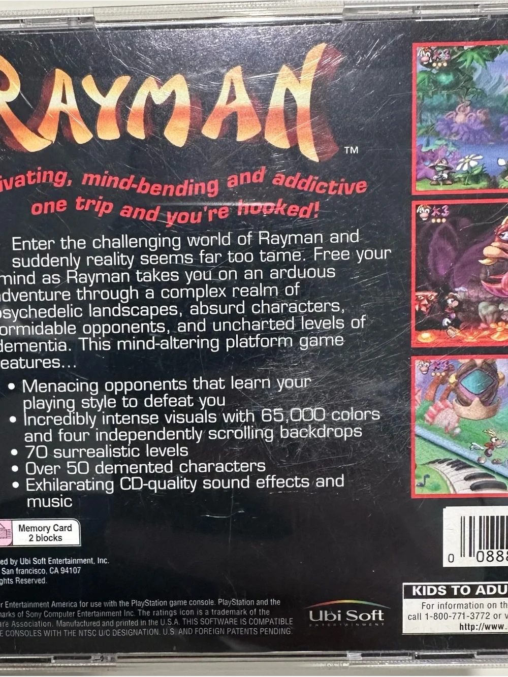 Sony PlayStation Rayman Game — Blue, Purple, Yellow Artwork